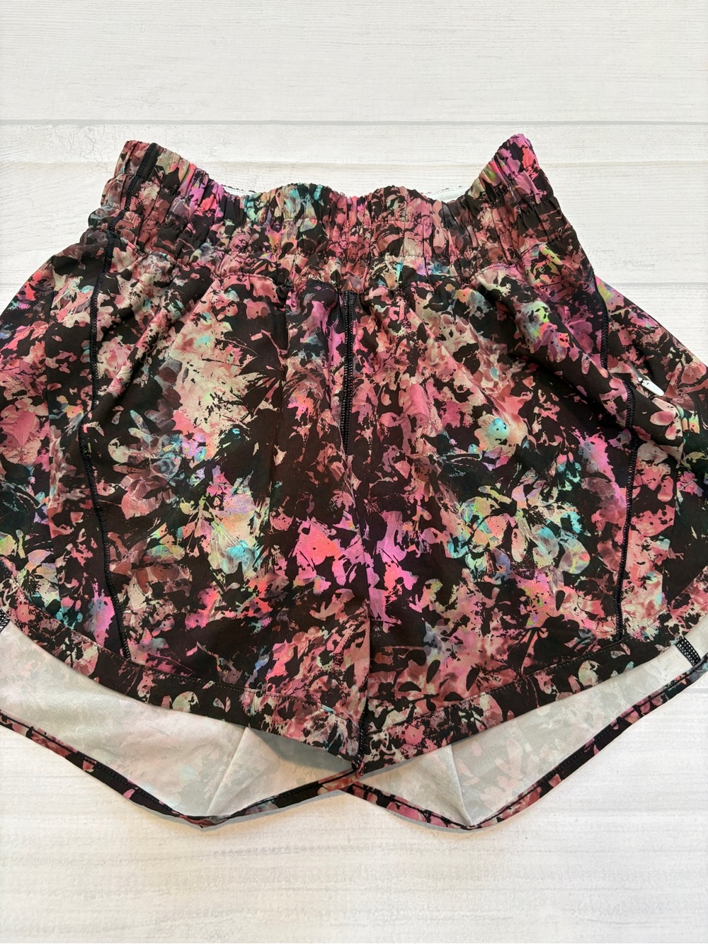 lululemon athletica Floral Splash Running Shorts — Black with Pink and Aqua